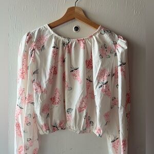 White Off-Shoulder Blouse with Pink Floral Print